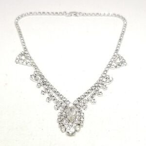 Vintage Continental Rhinestone Necklace Silver Tone Sparkle, Estate Signed